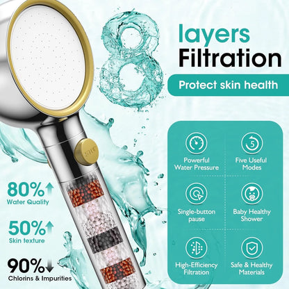 Filtered Shower Head with Handheld and 360° Rotation for Universal Fit
