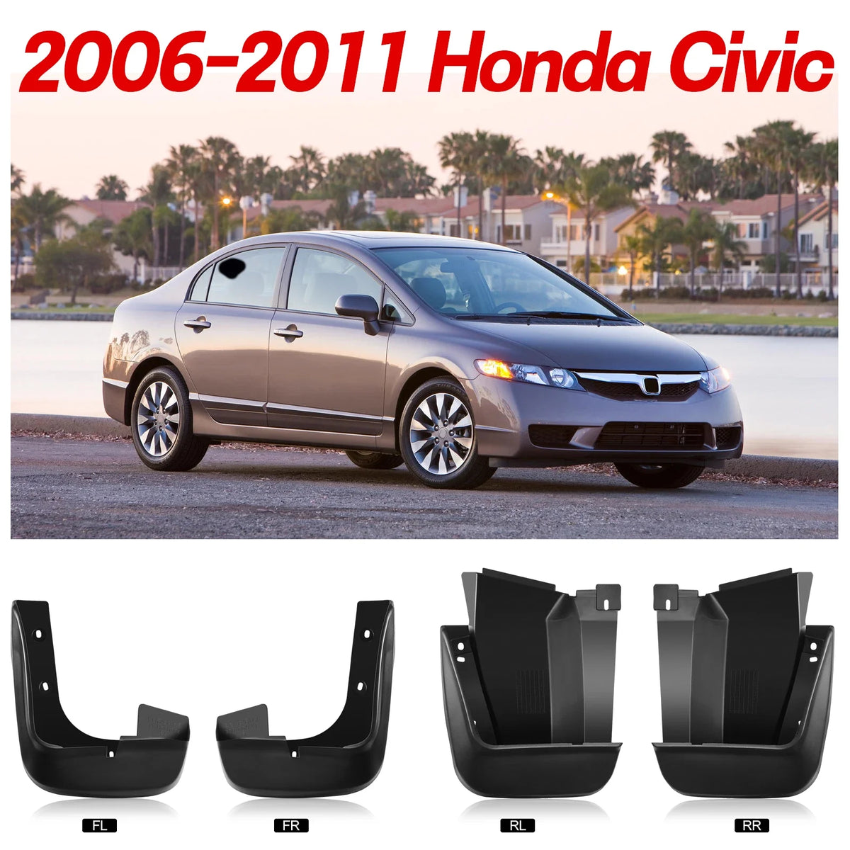 Set of 4 Mud Flaps Splash Guards for Honda Civic (2006–2011)