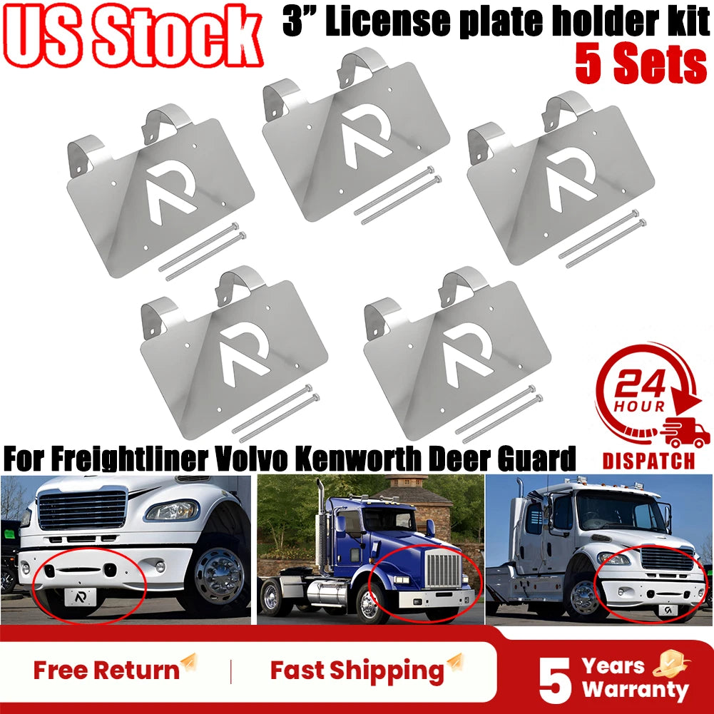 5X Deer Guard License Plate Holder Bracket for Freightliner Volvo Kenworth