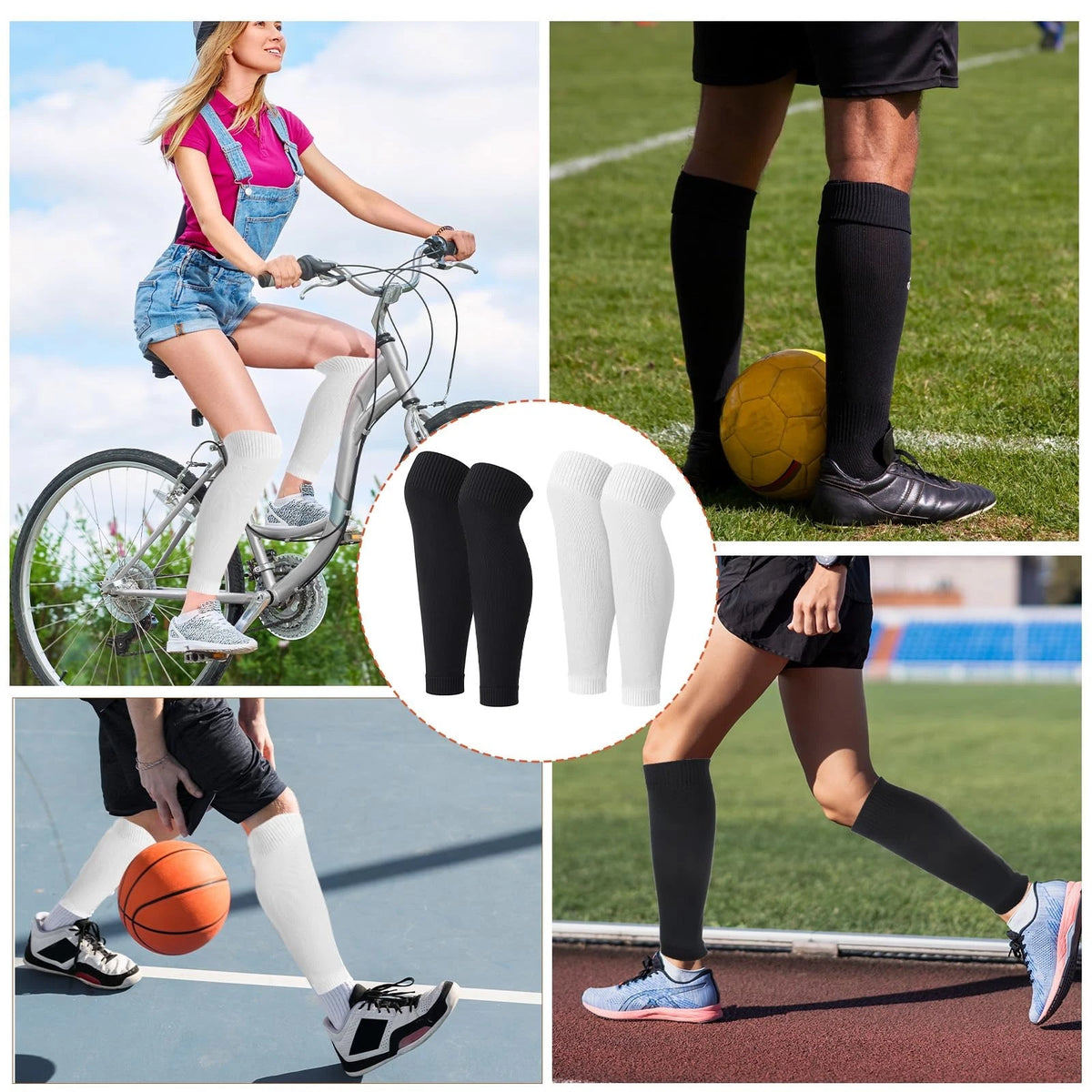 2 Pairs Precut Soccer Socks Grip for Soccer (14.57 inch, Black, White)