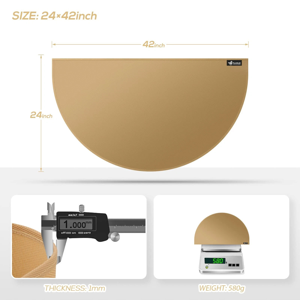 24x42 Inch Fireproof Half Round Hearth Mat for Fireplace Protection