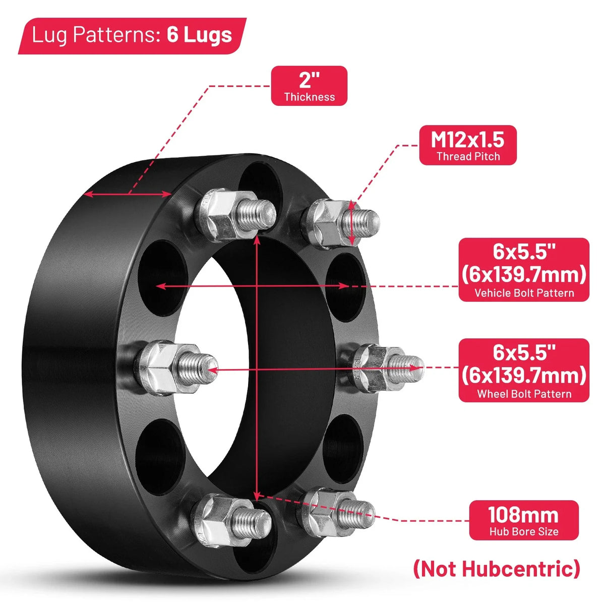 Wheel Spacers for Toyota T100 (1993–1998) for 6x139.7 6-Lug (4PCS)