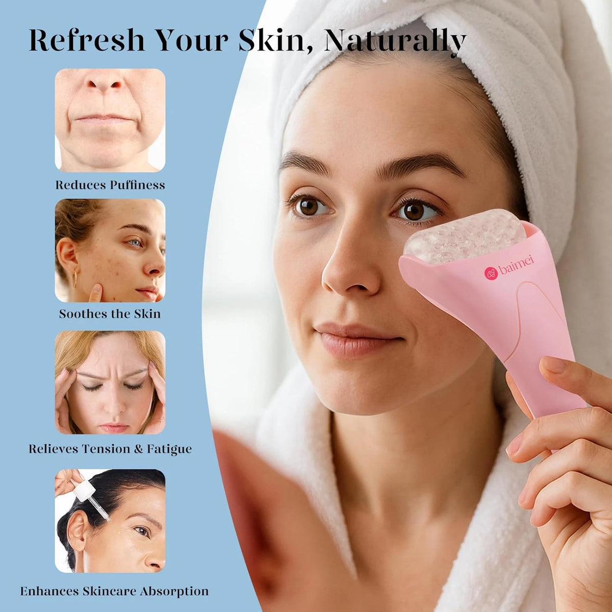 Set of 2 IcyMe Ice Rollers for Face and Gua Sha Tool (Pink)