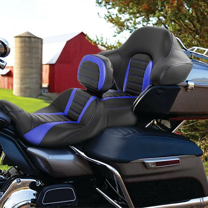 Black Blue Rider Driver & Passenger Seat Backrest for Harley Electra Glide (2014–2023)