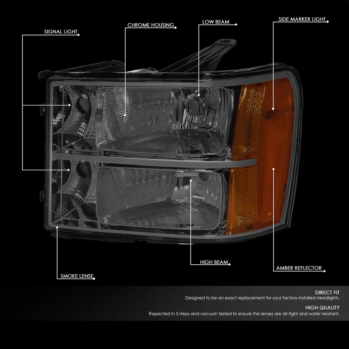 Smoked Housing Amber Corner Headlight Lamps for GMC Sierra 1500 2500HD (2007–2014)