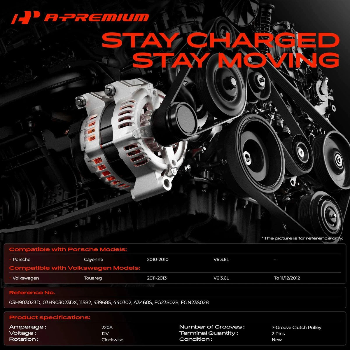 Alternator for Porsche Cayenne Volkswagen Touareg (2010–2013) FG23S028, 03H903023D
