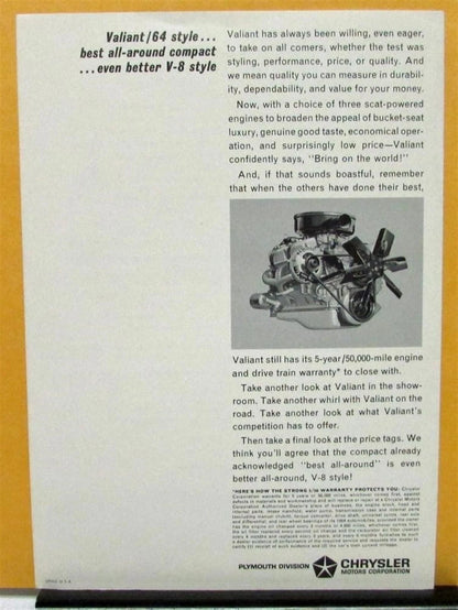 Sales Brochure Folder for Plymouth Valiant (1964)