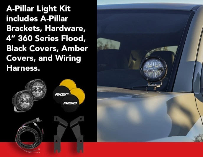 Rigid 360 Amber Back Lit 4" A-Pillar Light Kit for Toyota Tacoma (2016–2023) 46708