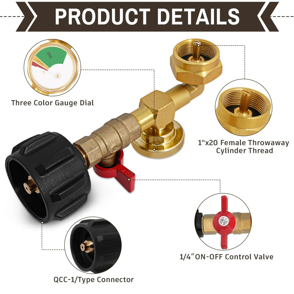 Propane Refill Adapter for 1 LB Tanks, 20 LB