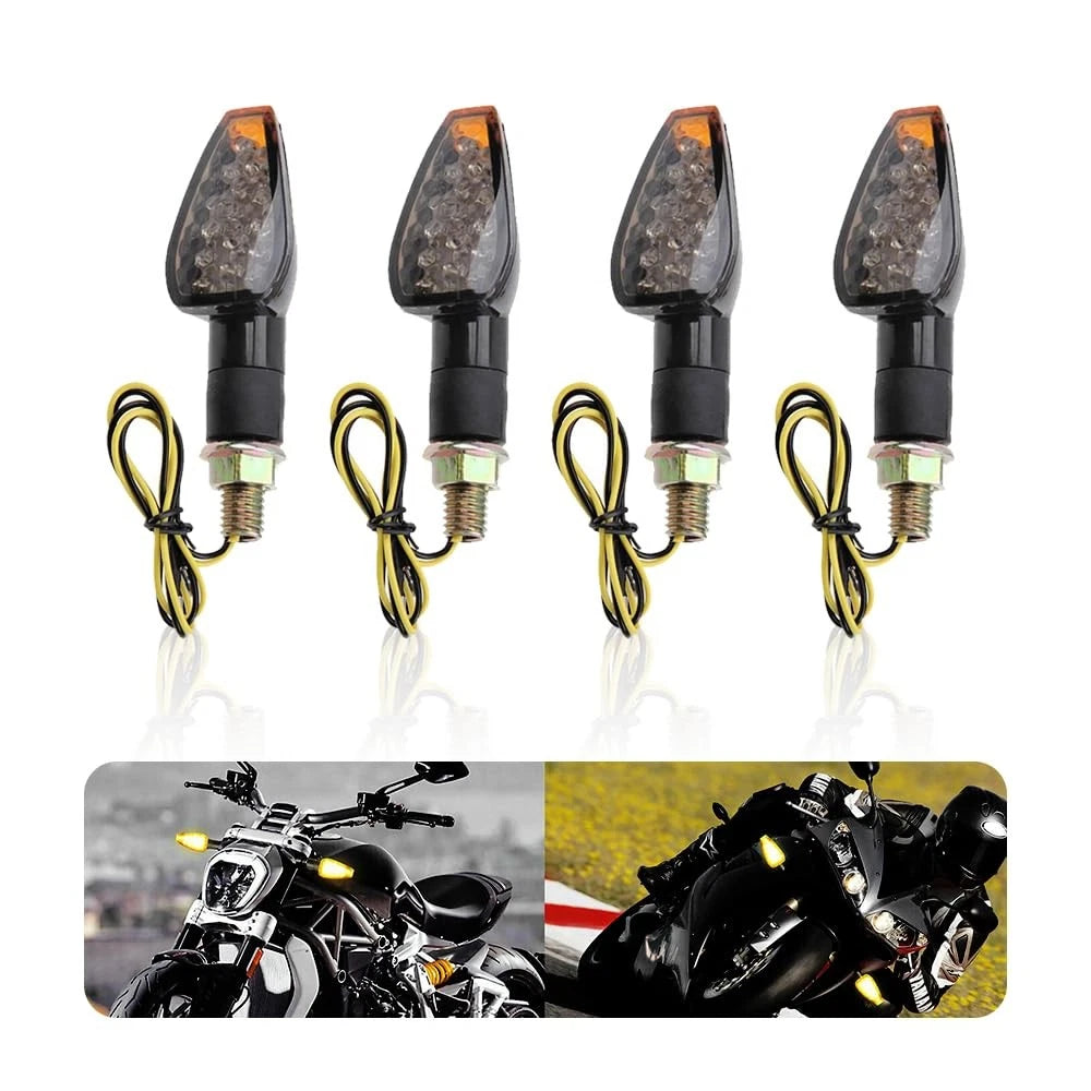 Set of 4 Motorcycle Turn Signals for Universal Fit (12V, Smoked Black, 14LED)