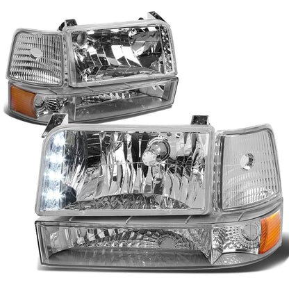 LED DRL Bumper Headlights for Ford F150/F250/F350 (1992–1996) Chrome Amber