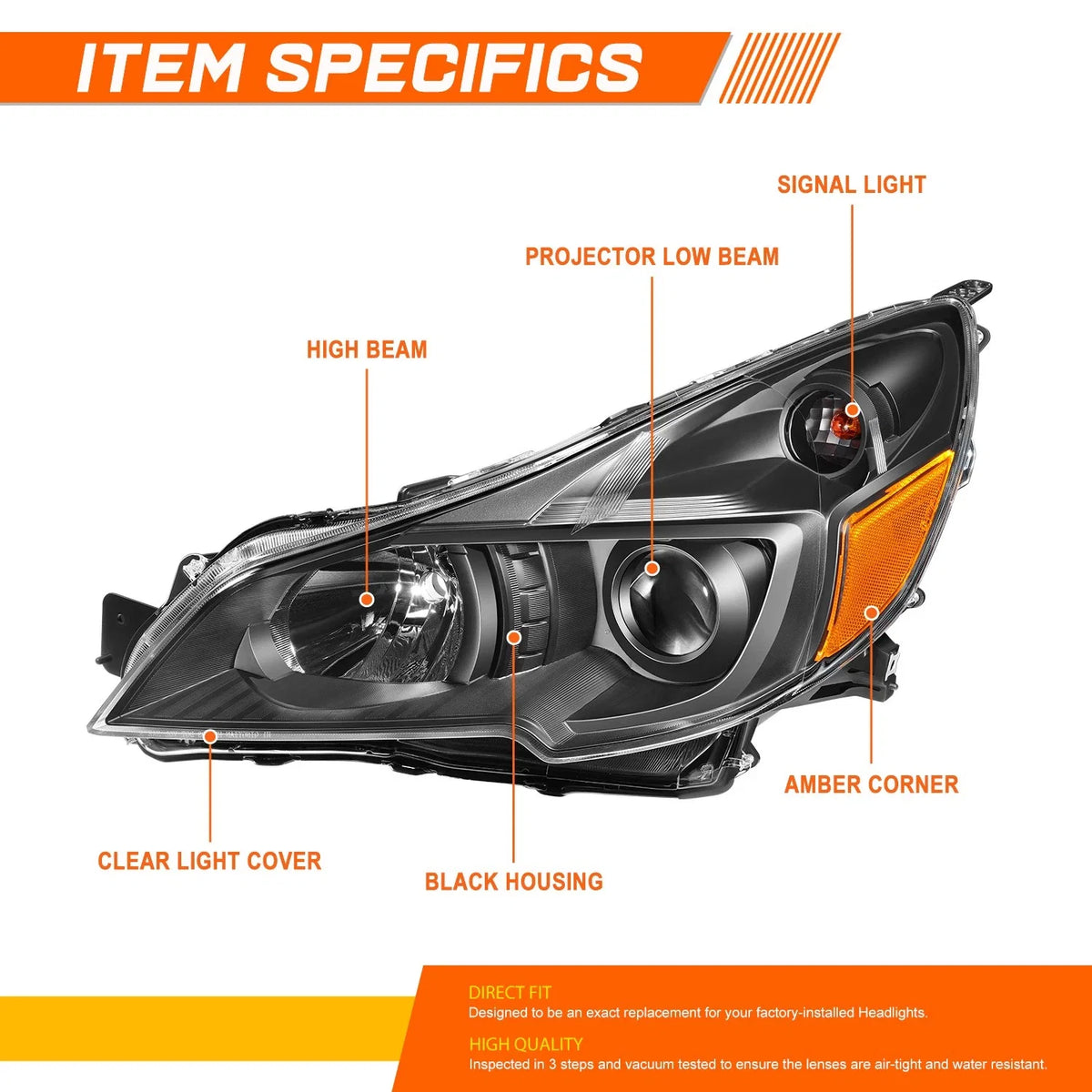 Projector Headlights for Subaru Outback/Legacy (2010–2014) Black Housing Amber Corner