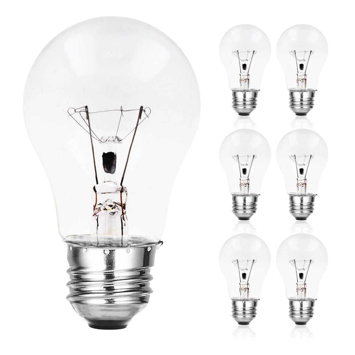 Pack of 6 Clear E26 A15 40w Incandescent Bulbs for Refrigerator, Oven