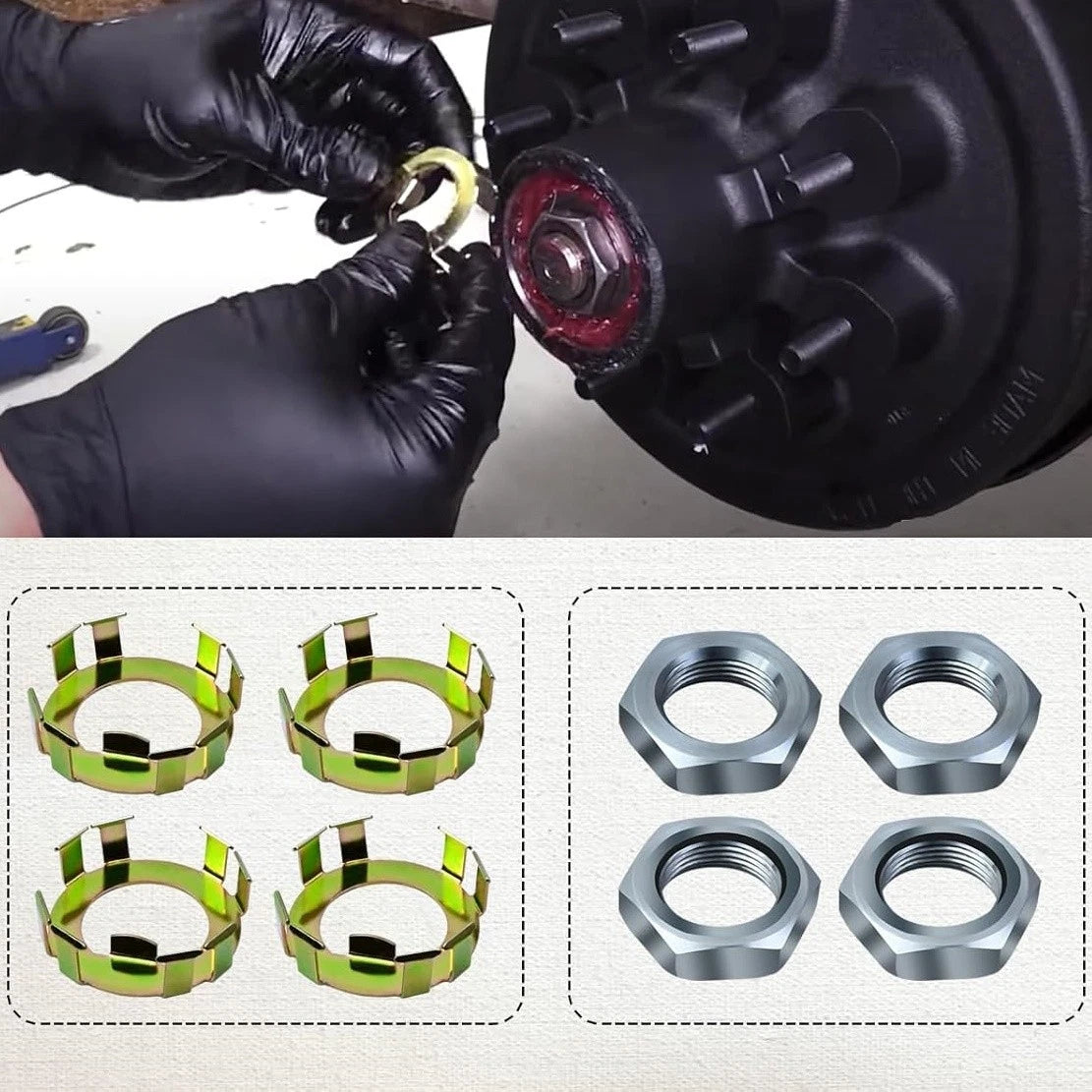 4X Trailer Wheel Axle Nuts & Retainers for Most Axles 2K-8K (6-191, 6-190)