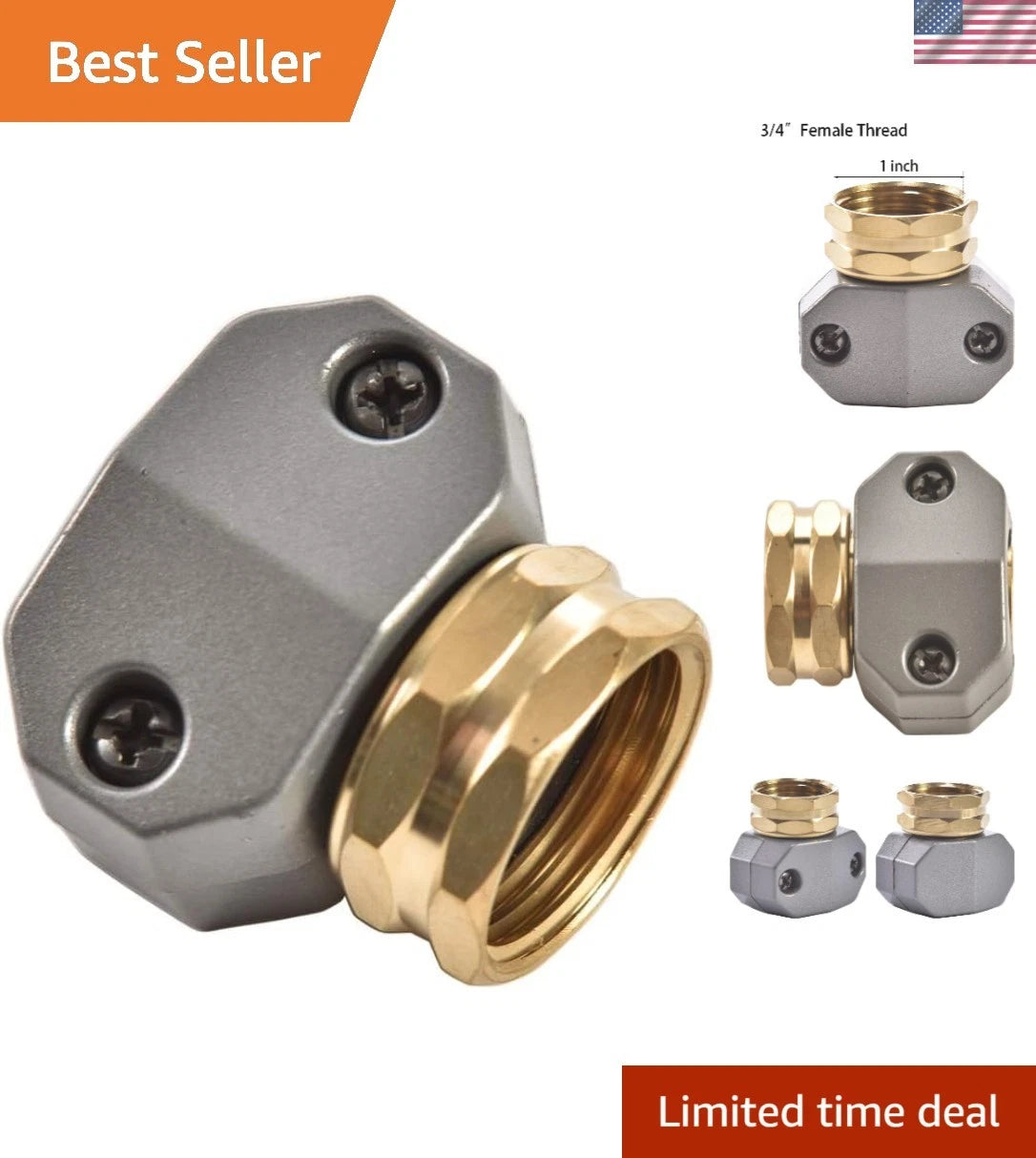 Leak-Proof Brass Garden Hose Connector for 3/4" & 5/8" Fittings