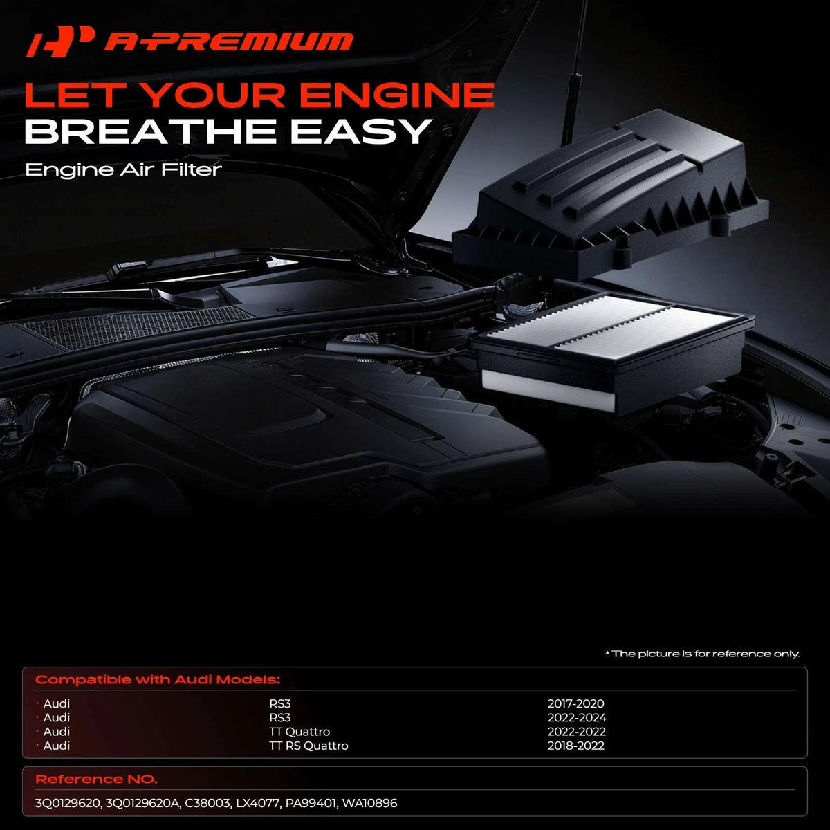 Engine Air Filter for Audi TT Quattro RS3 (2017–2024) - 3Q0129620, 3Q0129620A, WA10896