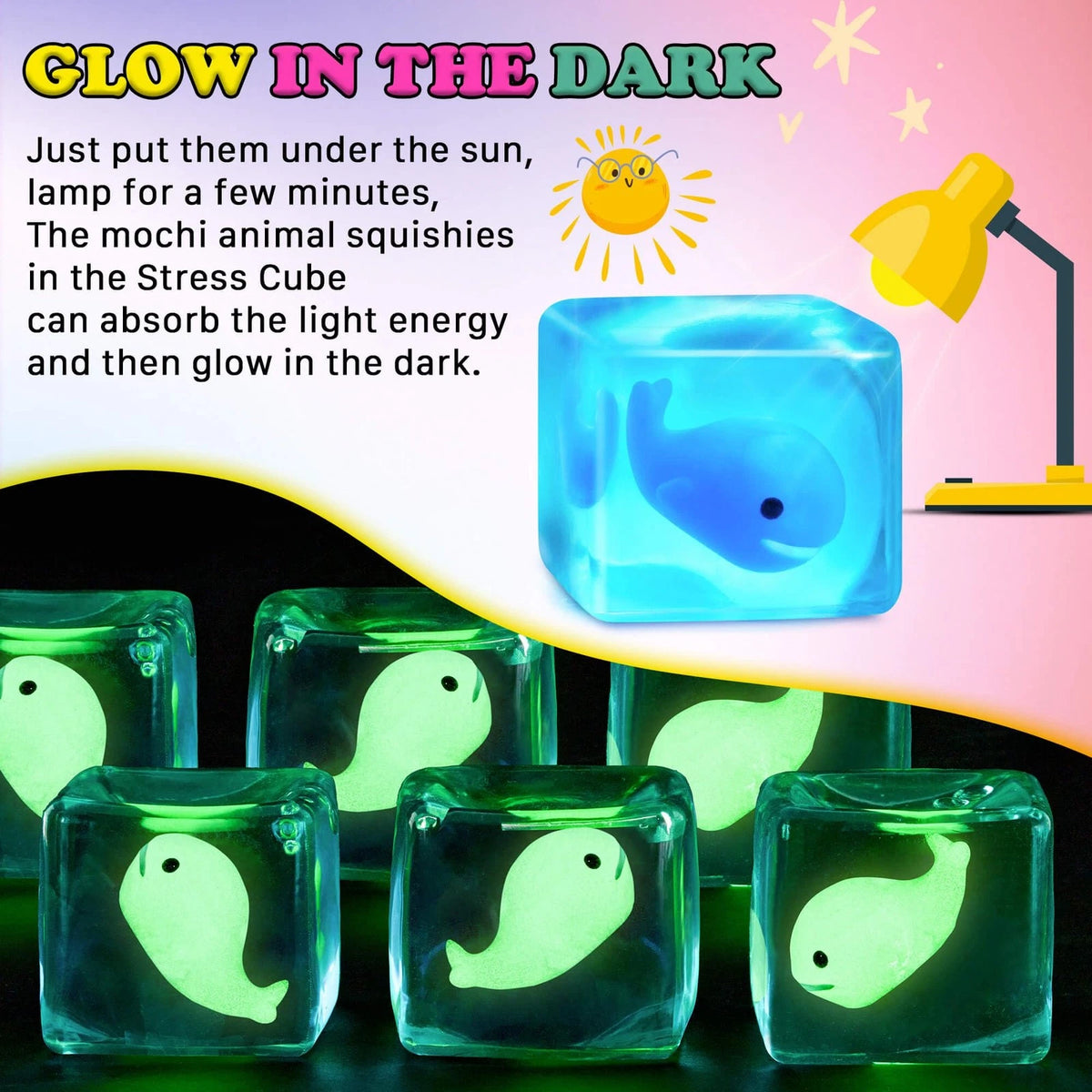 Stress Cube Fidget Toy for Kids Adults - Glow Blue 6.0cm (2.36 inches)
