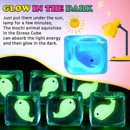 Stress Cube Fidget Toy for Kids Adults - Glow Blue 6.0cm (2.36 inches)