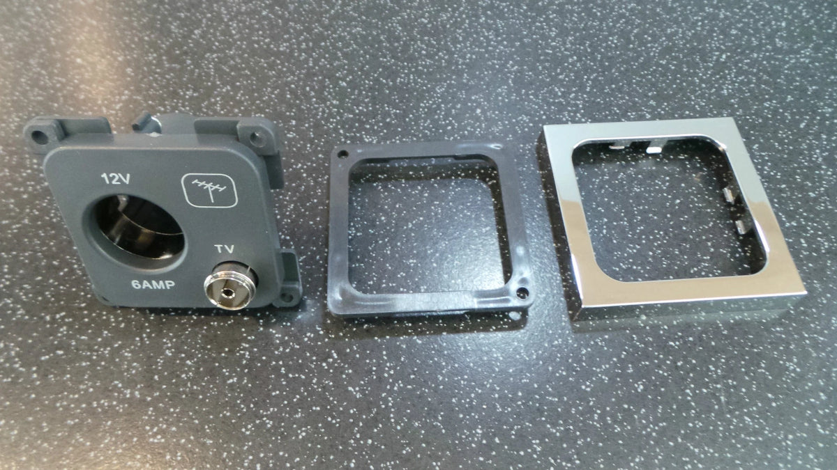 12V Socket + TV Aerial Socket + Chrome Facia Plate for Caravan Motorhome