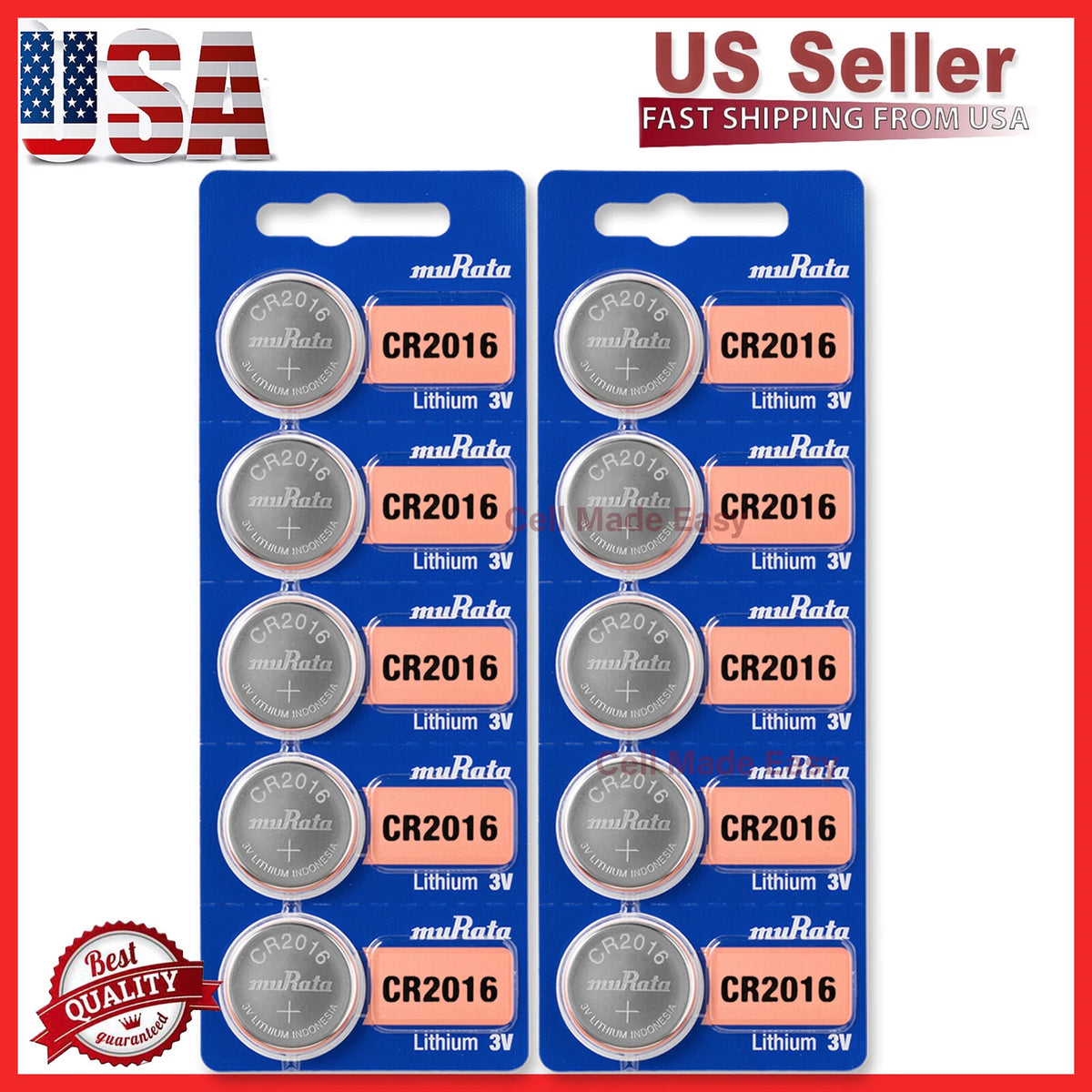 10 x CR2016 Lithium Battery 3V Coin Cell for Various Applications