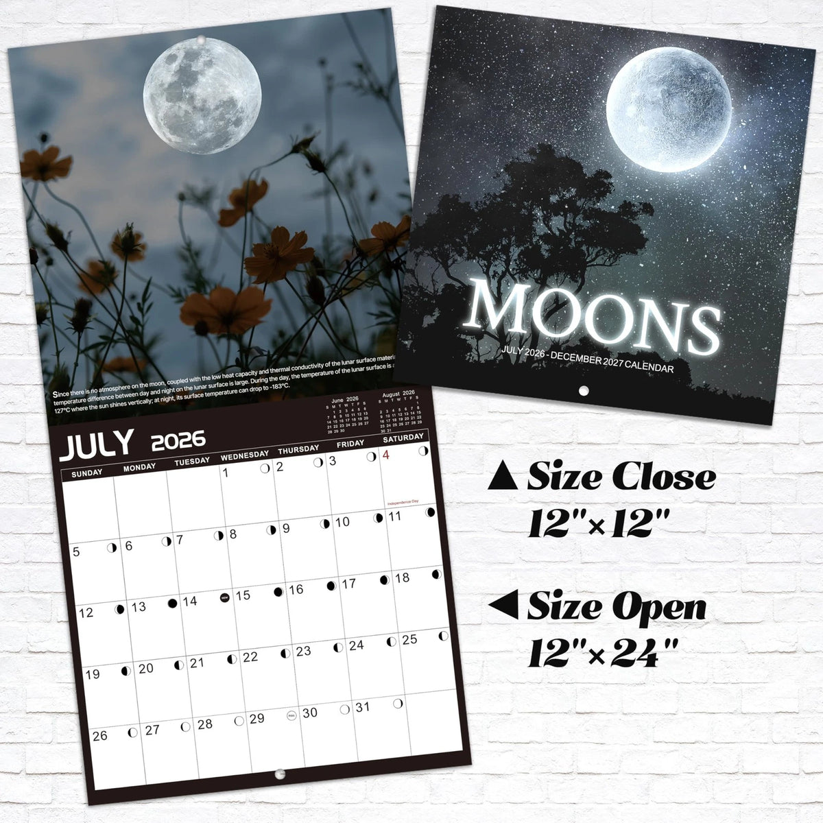 12" x 24" Wall Calendar for 2026-2027, Black