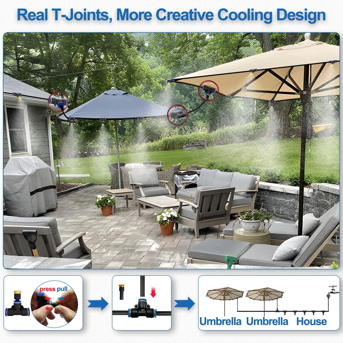 50FT Outdoor Water Misting System for Patio