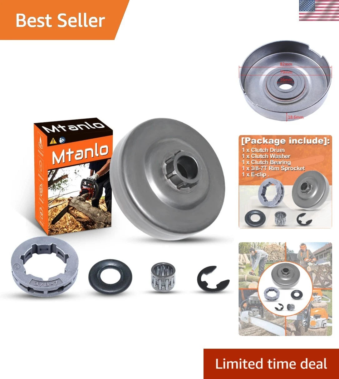 Clutch Drum Kit for Husqvarna 385/390 Chainsaw