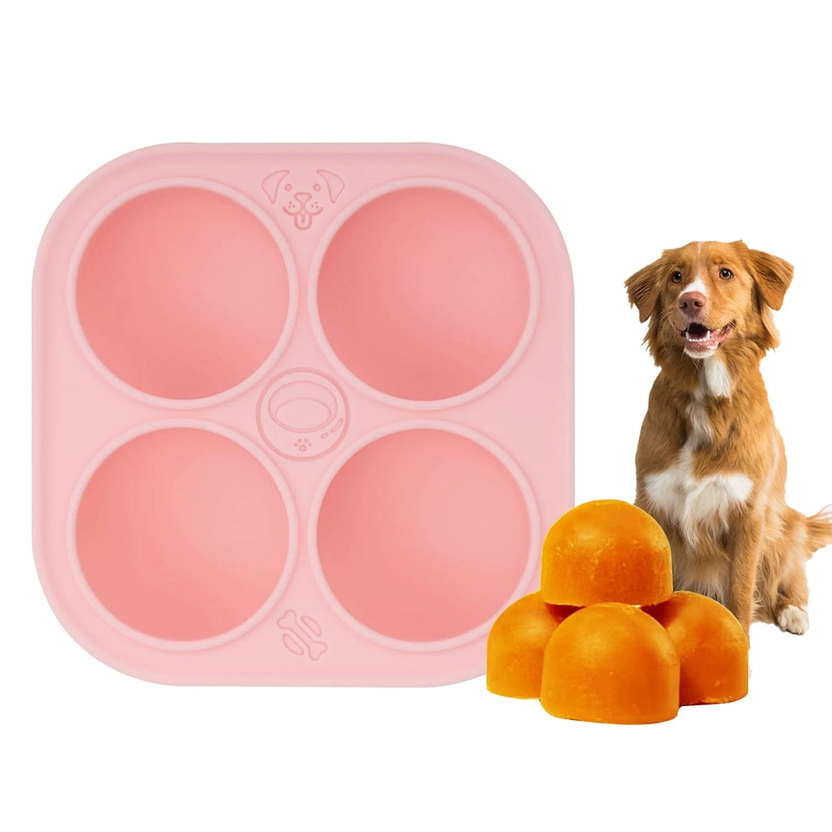 Silicone Puppy Treat Molds for Large Dogs - 4 Cavities, Reusable Pink
