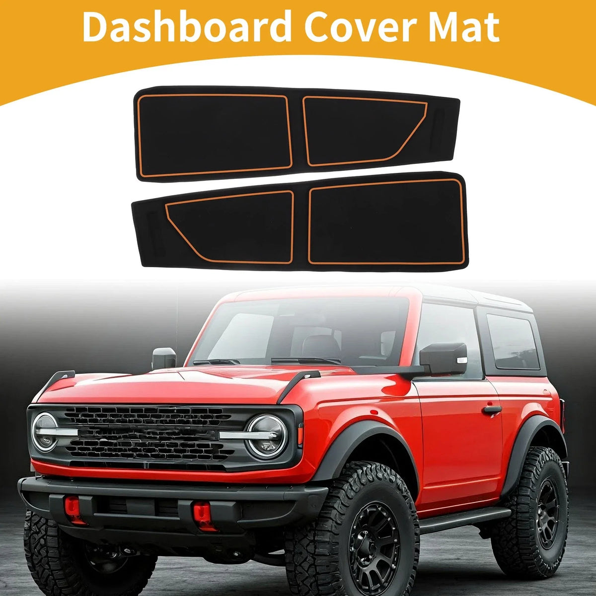 Dashboard Cover for Ford Bronco (2021–2024) Black Orange Set of 1