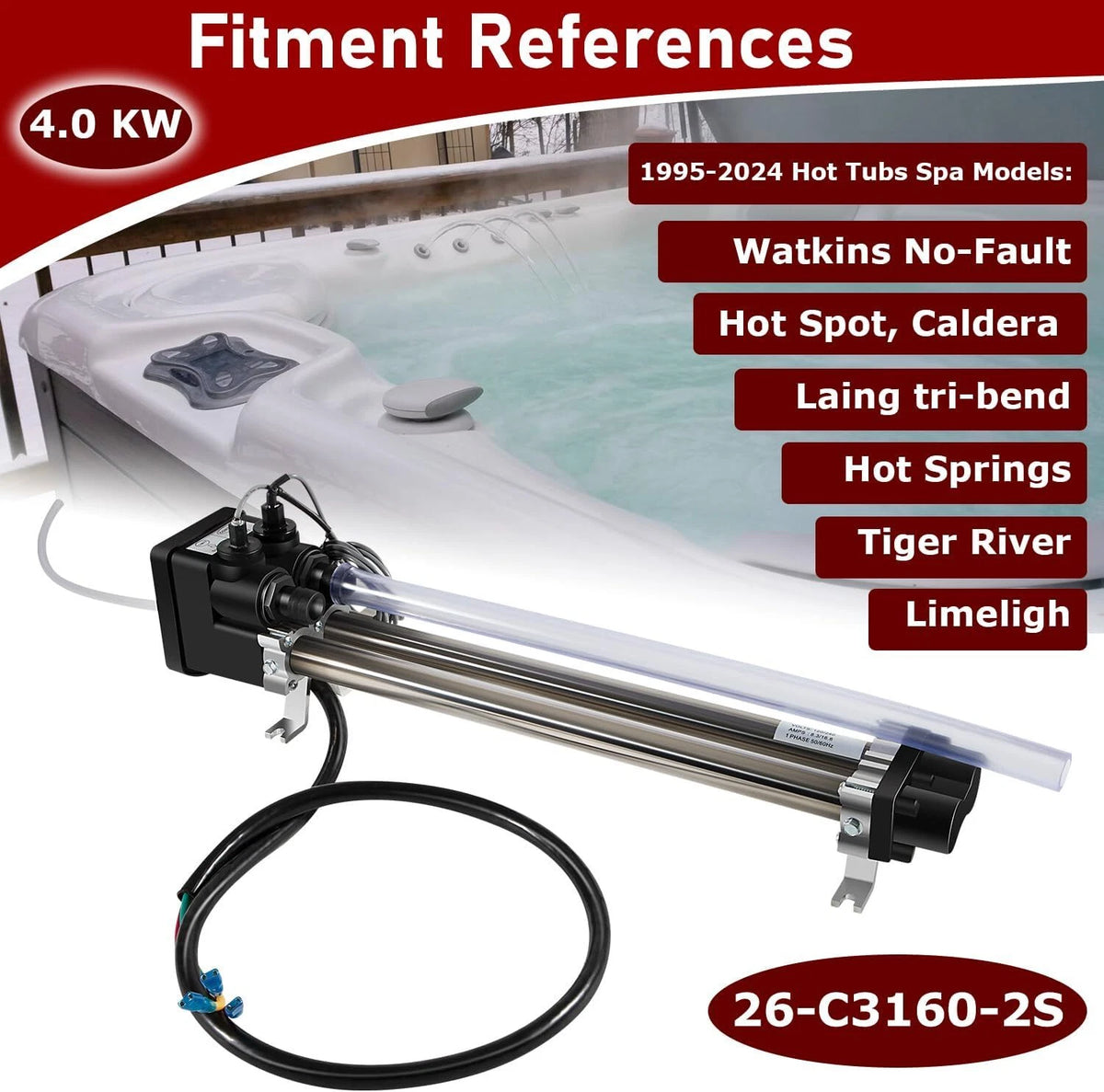 4.0KW Double-Barrel Low-Flow Heater Assembly for Watkins Hot Spring
