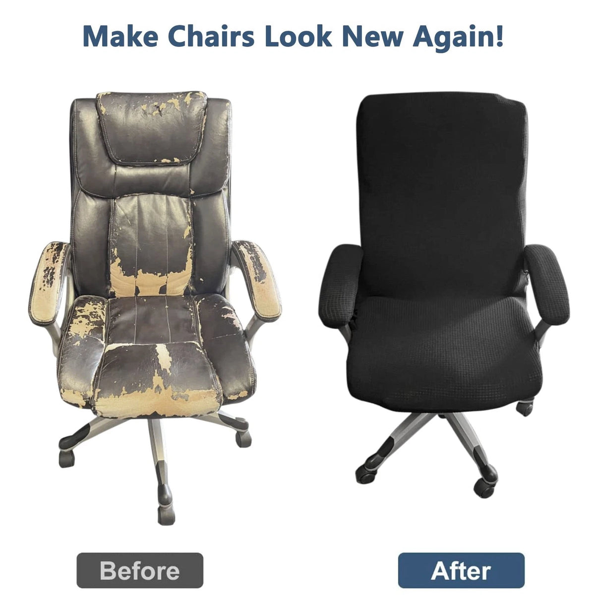 Office Chair Cover for Large Chairs with Armrest Covers - Black