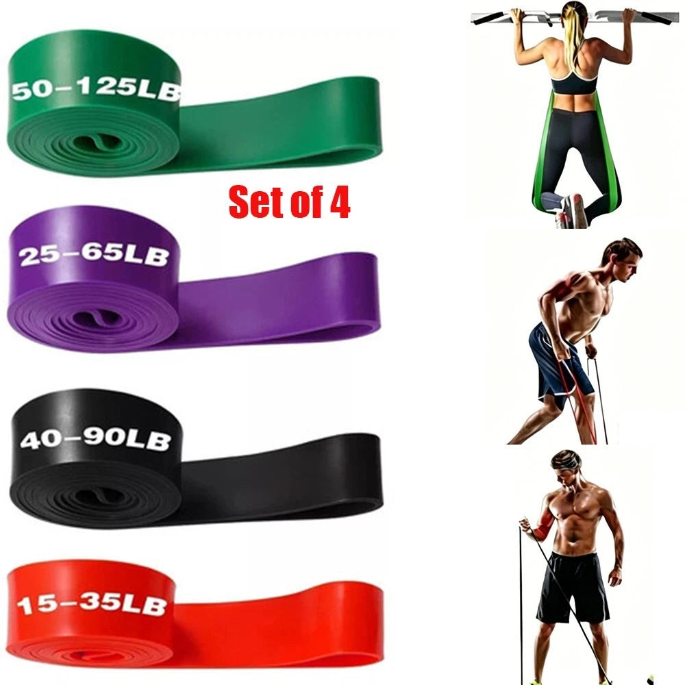 Set of 4 Heavy Duty Pull Up Resistance Bands for Gym Fitness Training