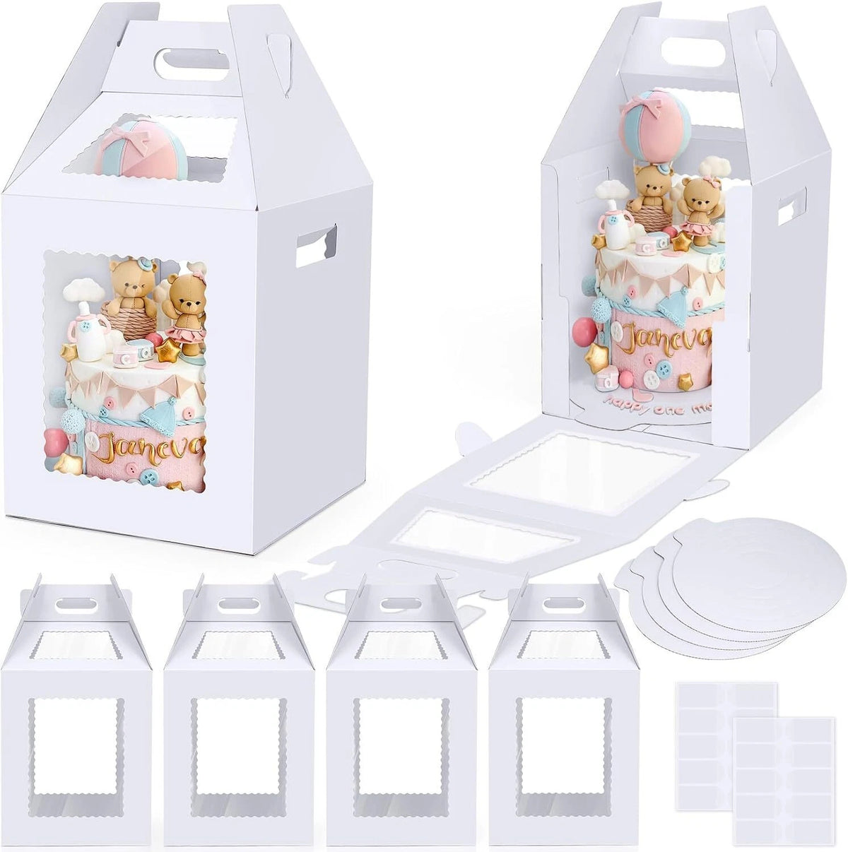 Set of 4 Tall Cake Boxes for Tier Cakes 12x12x14 Inch