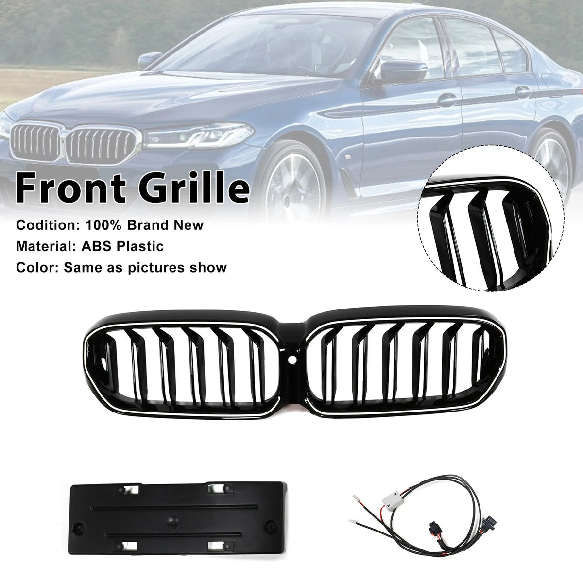 Gloss Black Front Kidney Grille for BMW 5 Series G30 G38 (2021–2024) Grille-360-AD