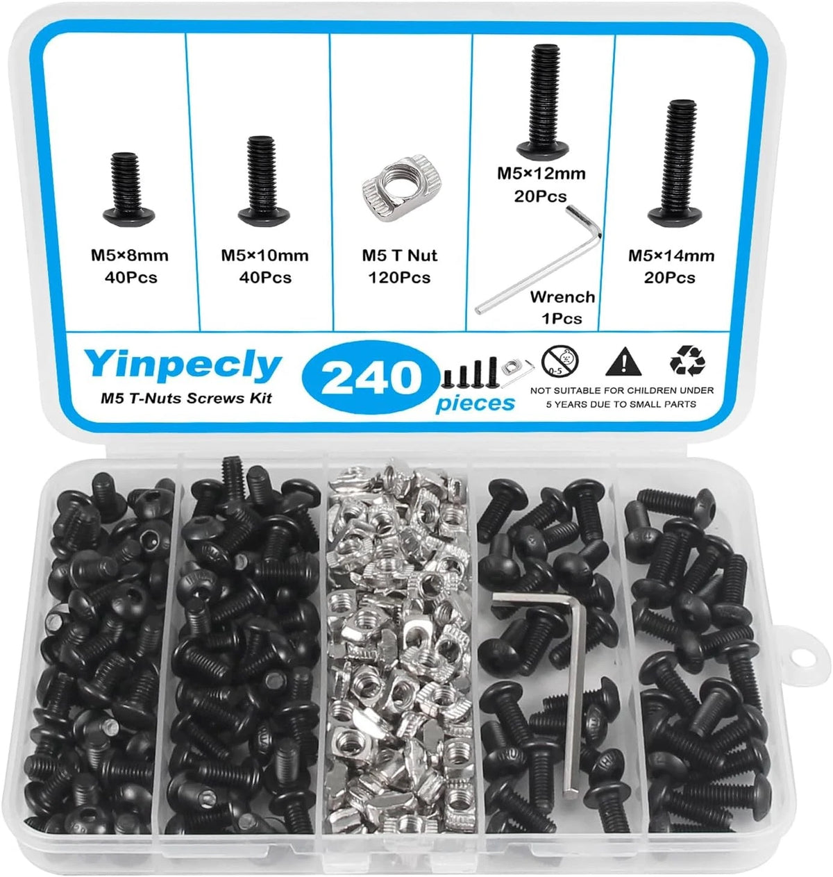 240Pcs 2020 Aluminum Extrusion Hardware Accessories for 2020 (M5) Black