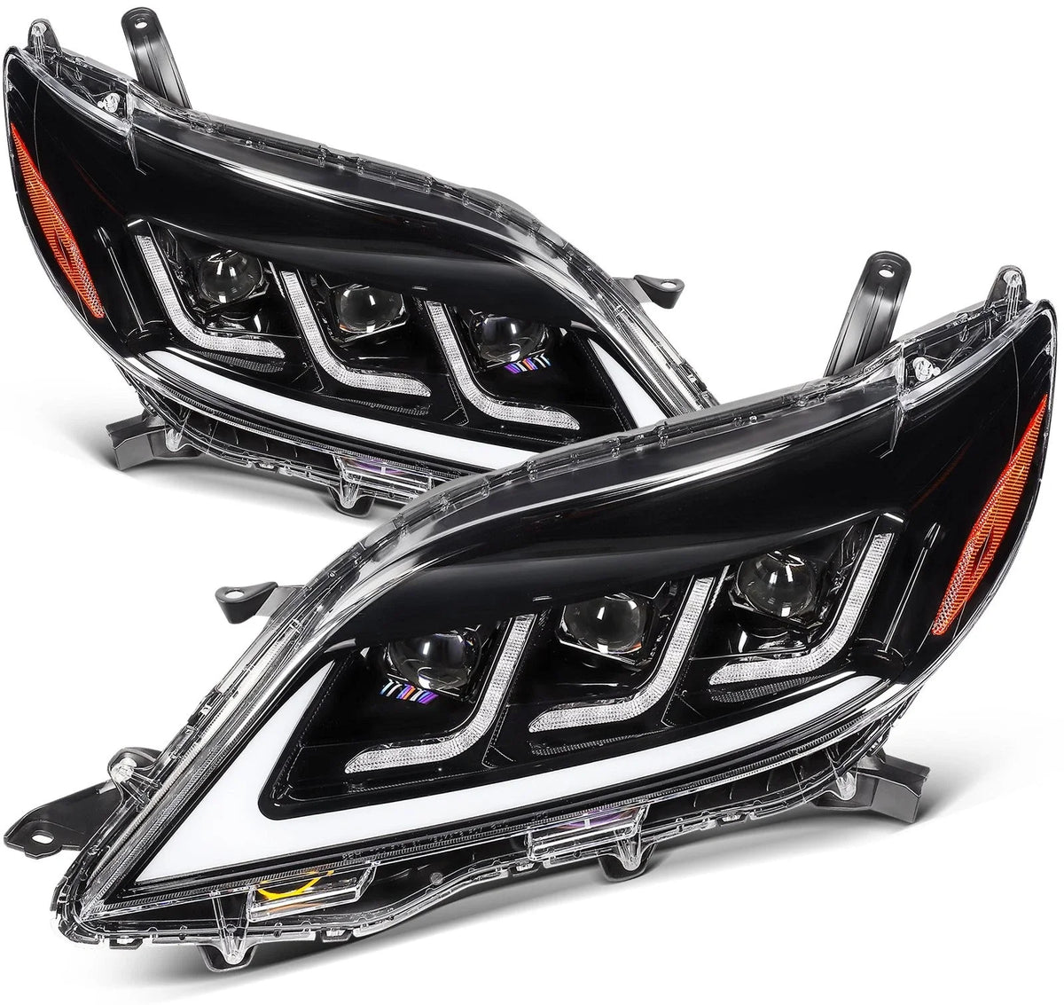 Full LED Headlights Pair for Toyota Sienna (2011–2020) - Black Amber