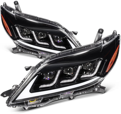 Full LED Headlights Pair for Toyota Sienna (2011–2020) - Black Amber