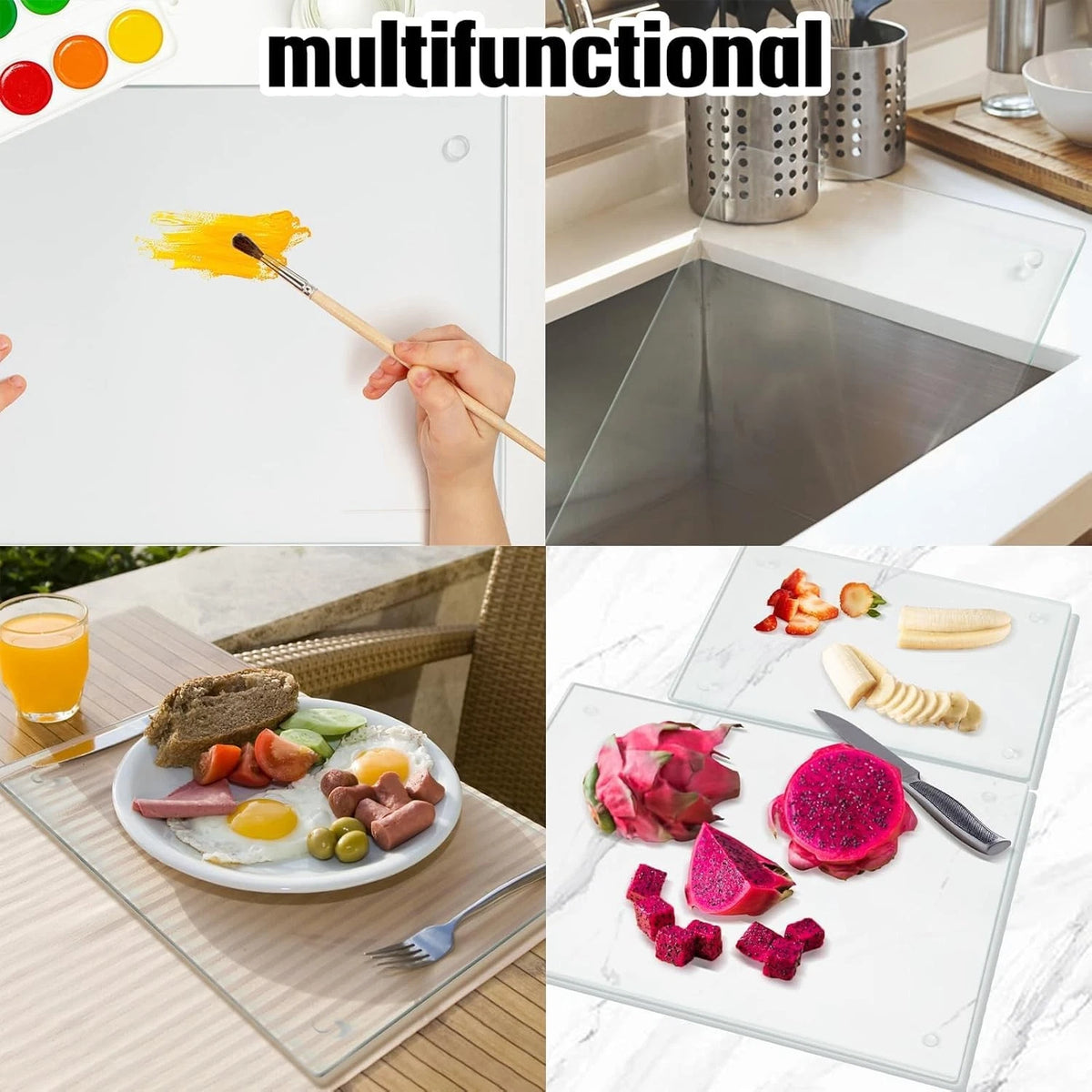 Tempered Glass Cutting Board for Kitchen (12"x8")