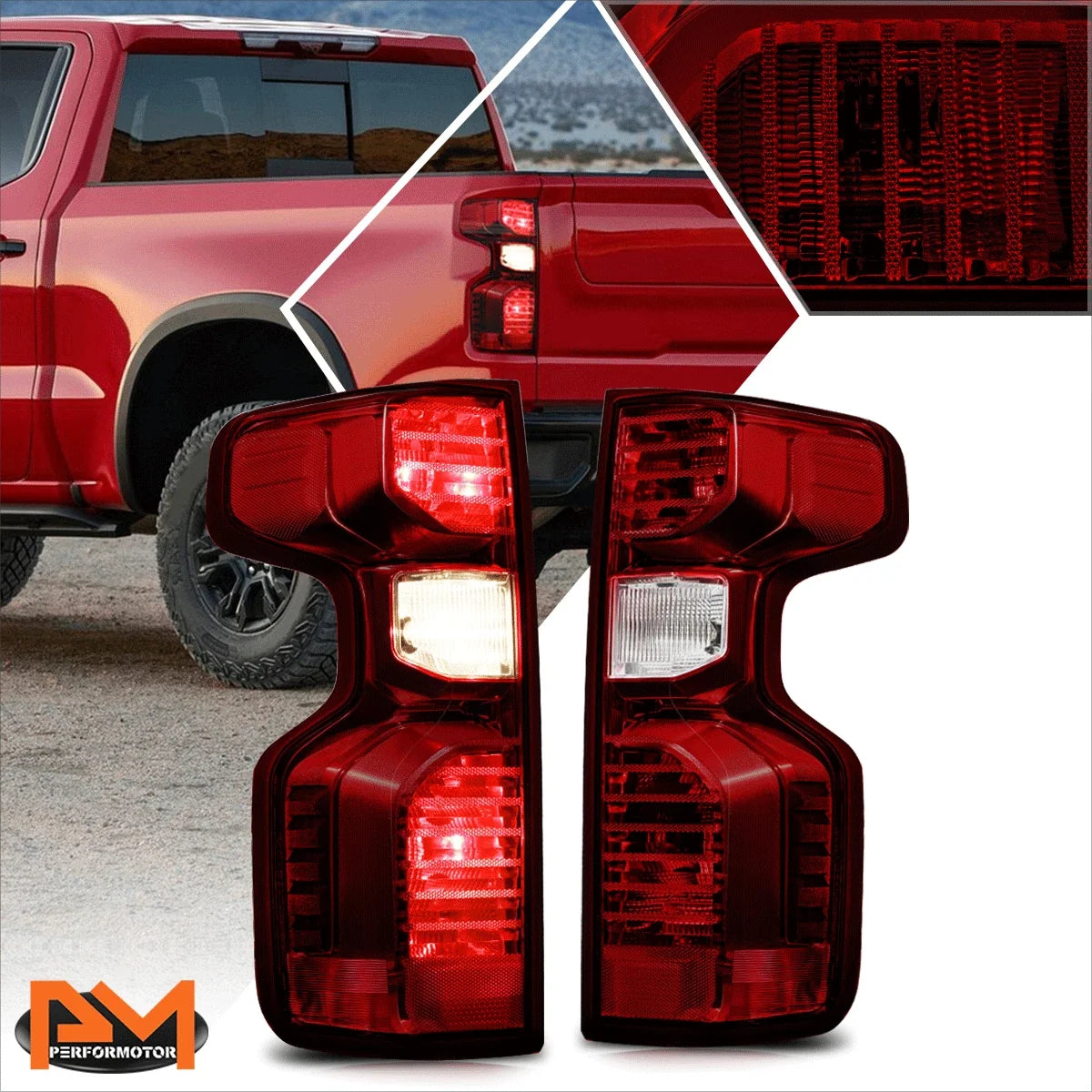 Dark Red Lens Tail Brake Stop Lights for Silverado 1500 WT LT 2500 3500 HD (2019–2024)