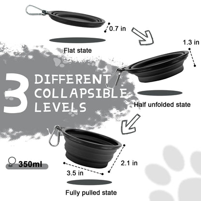 2X Collapsible Dog Bowls for Travel - Small, Grey & Black