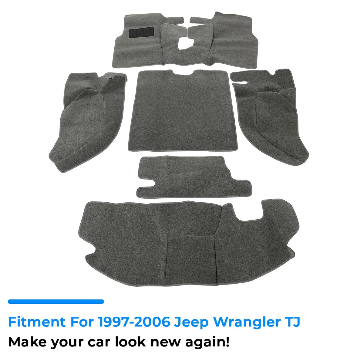 Set of 6 Carpet Floor Mats for Jeep Wrangler TJ (1997–2006) Gray