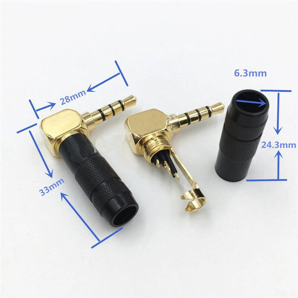 3Pcs 3.5mm Stereo 4 Pole Male Plug 90° Audio Connector for