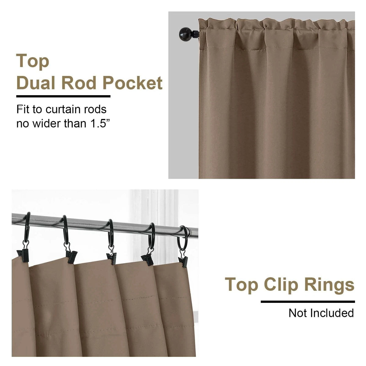 Pack of 2 Brown Short Blackout Curtains for 40"W x 45"L