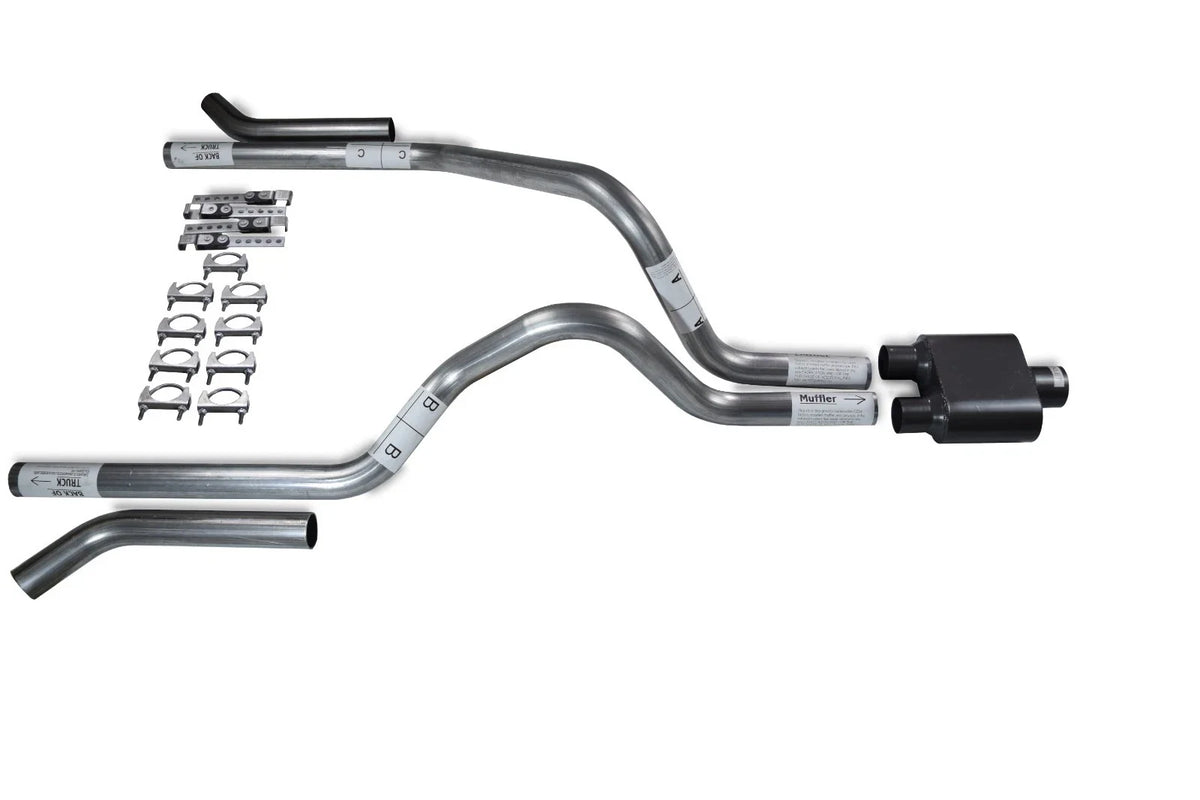 2.5" Dual Exhaust Kit for Dodge Dakota (1987–1996) - 1 Chamber Muffler, Corner Exit