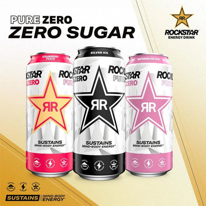 Pack of 12 Rockstar Pure Zero Energy Drink Tangerine Mango Guava 16 Fl Oz