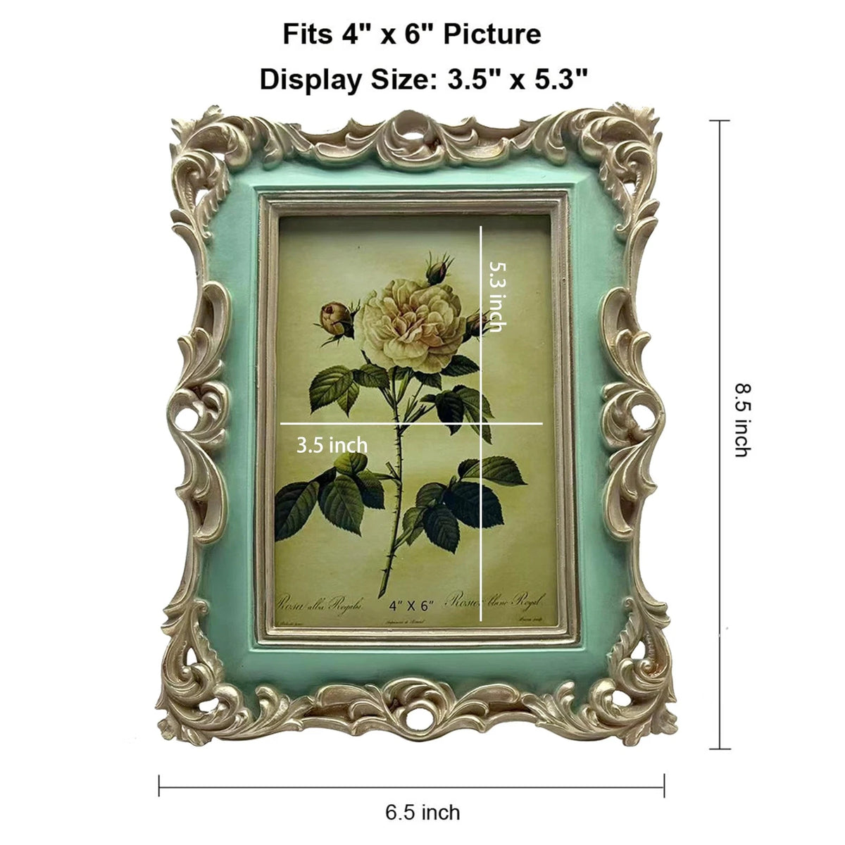 4x6 Vintage Picture Frame for Table Top (Antique Ornate Green)