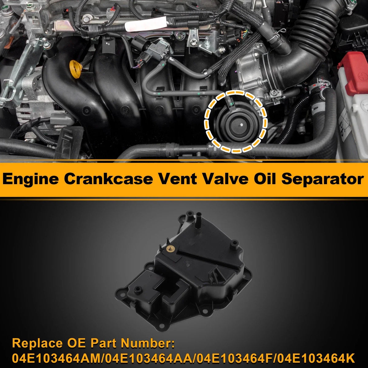 Engine Crankcase Vent Valve Oil Separator for Volkswagen Golf (2015–2021) No. 04E103464AM