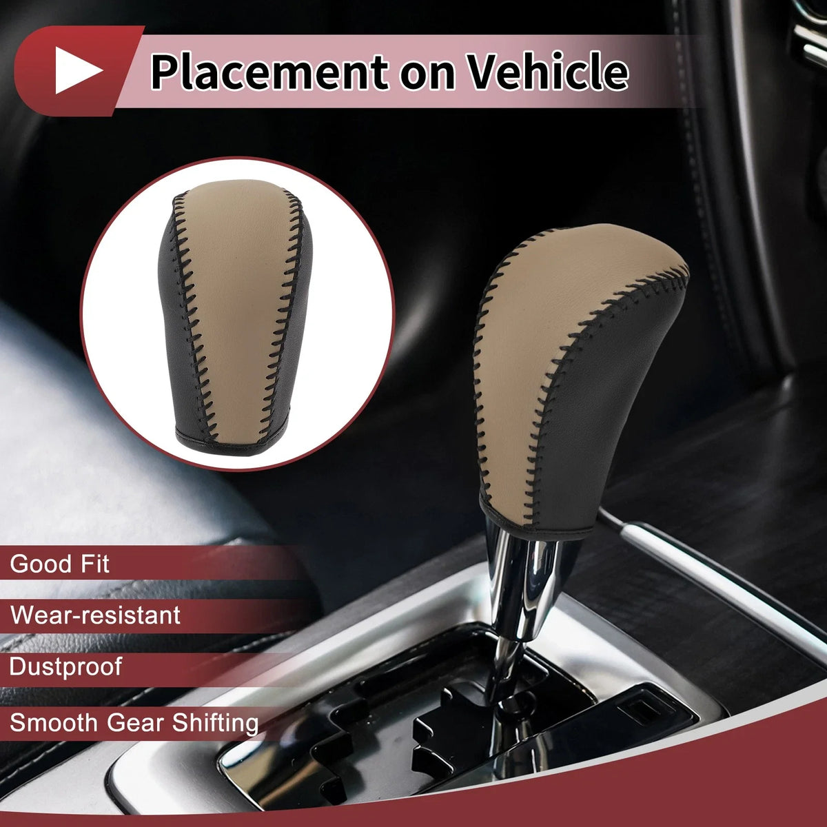 Gear Shift Knob Cover for Subaru Forester (2006–2012) Black Beige Faux Leather
