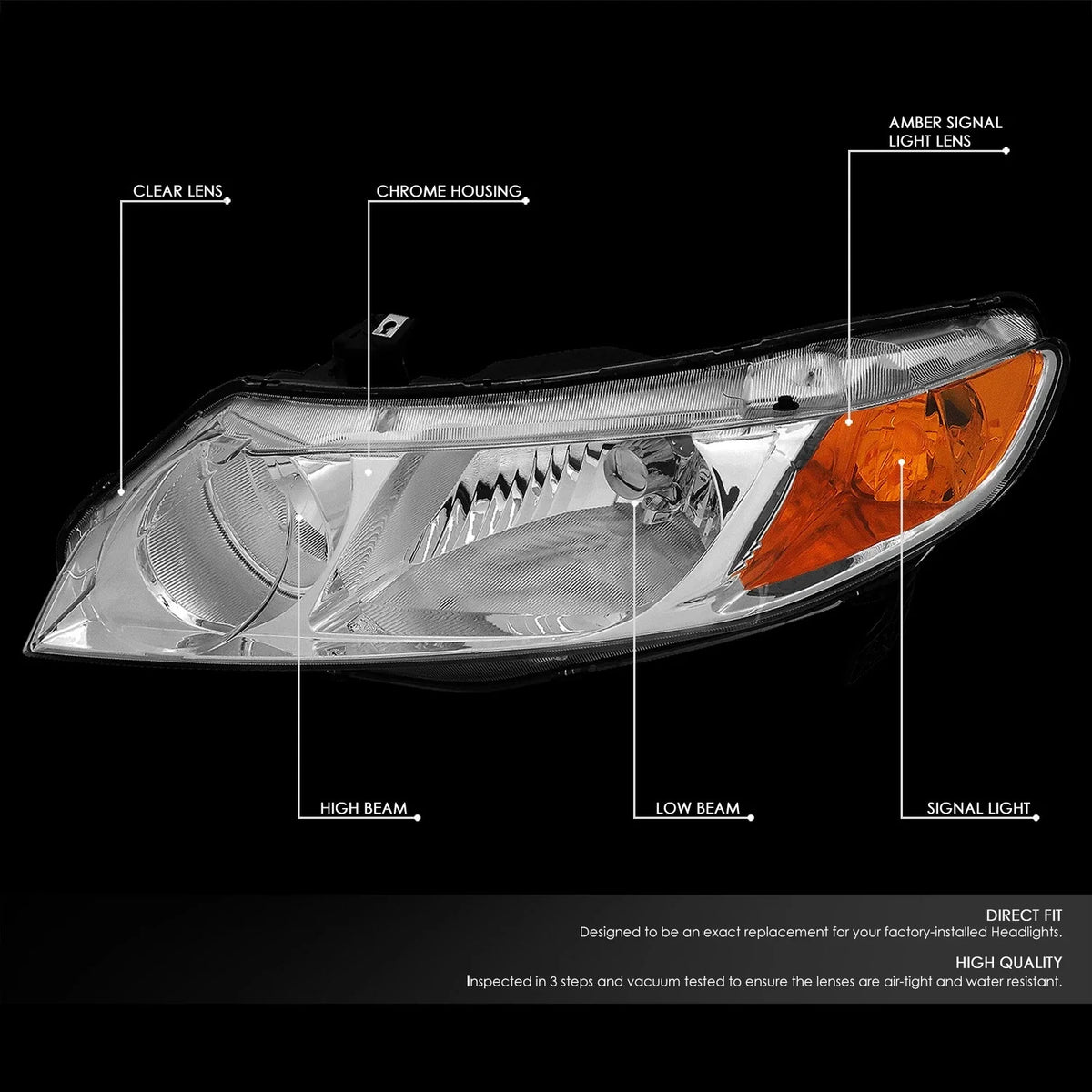 Chrome Housing Headlight & Amber Corner & Smoke LED Fog Light Kit for Honda Civic FD (2006–2011)