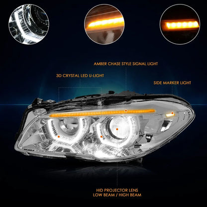 3D LED U-Halo Sequential Signal Lamp HID Projector Headlights for BMW F10 (2011–2013)